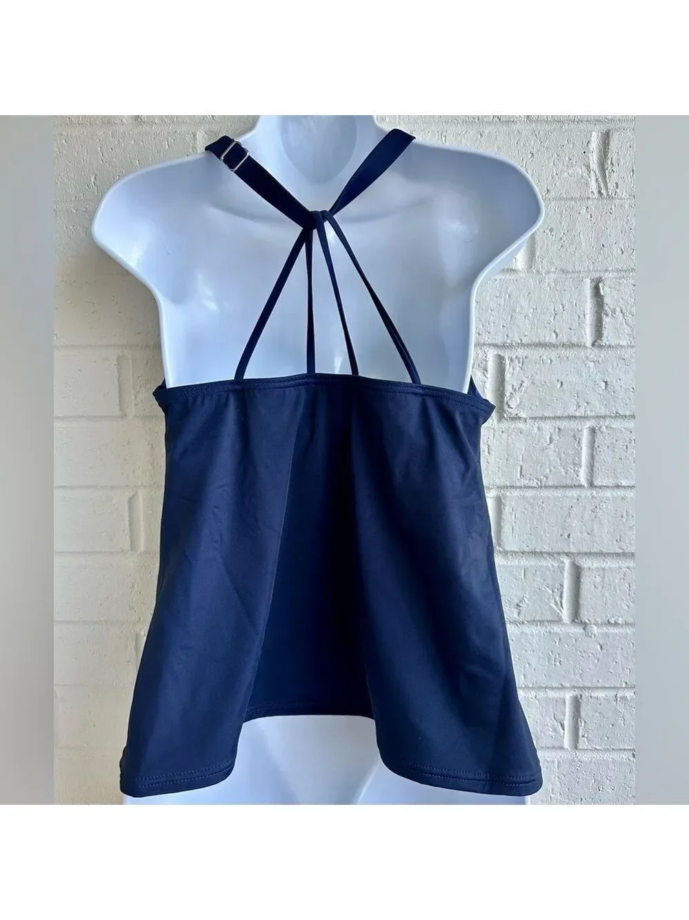 Lands' End High Neck Strappy Back Deep Sea Painted Stripes Size 16W NWT